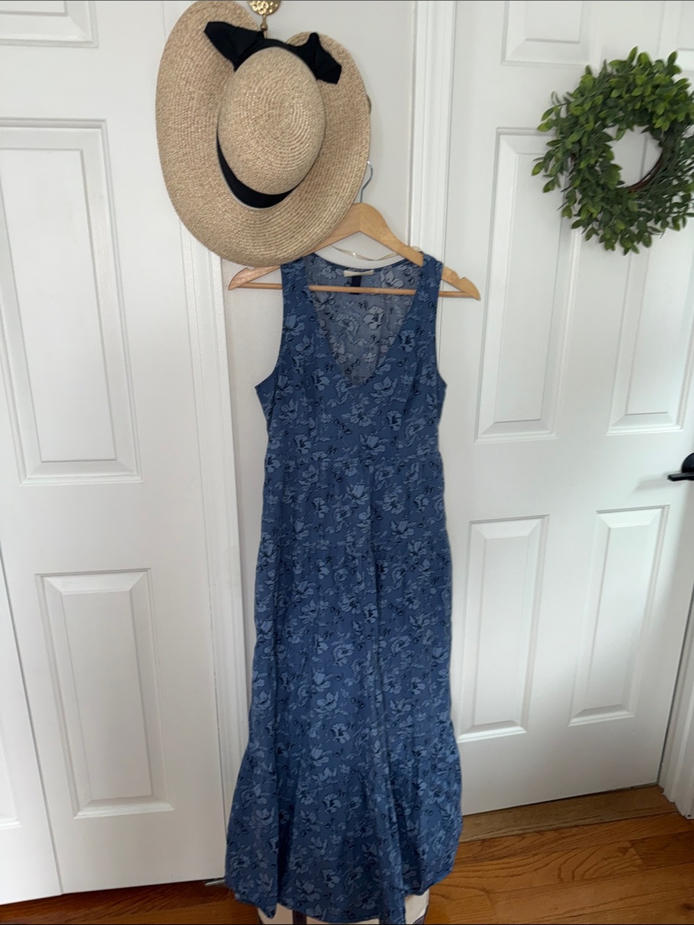Sleeveless Blue Floral Maxi Dress